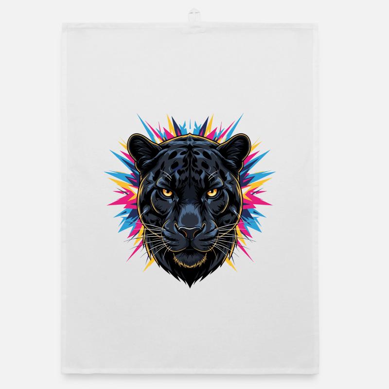 Neon Panther Head with Paint Splashes Organic dish towel