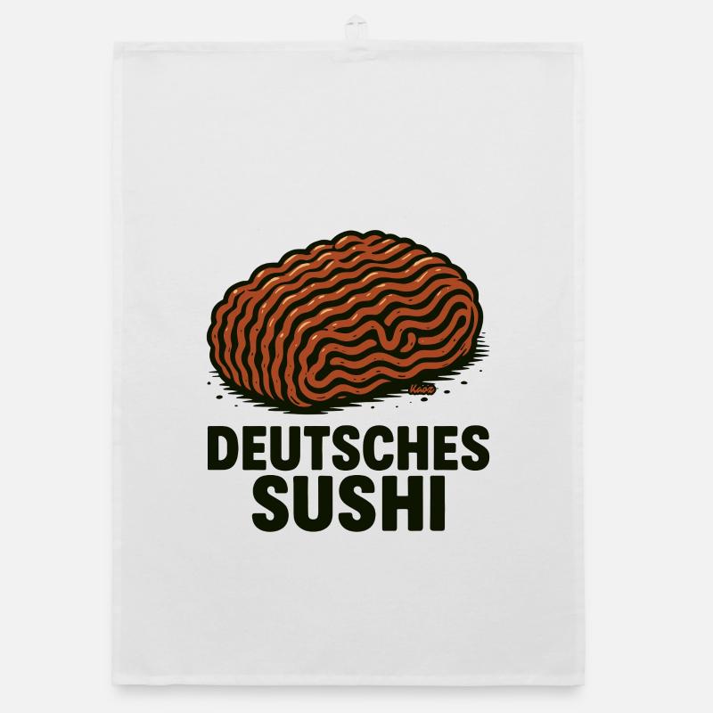 Deutsches Sushi  Hackfleisch Mett  Organic Geschirrtuch