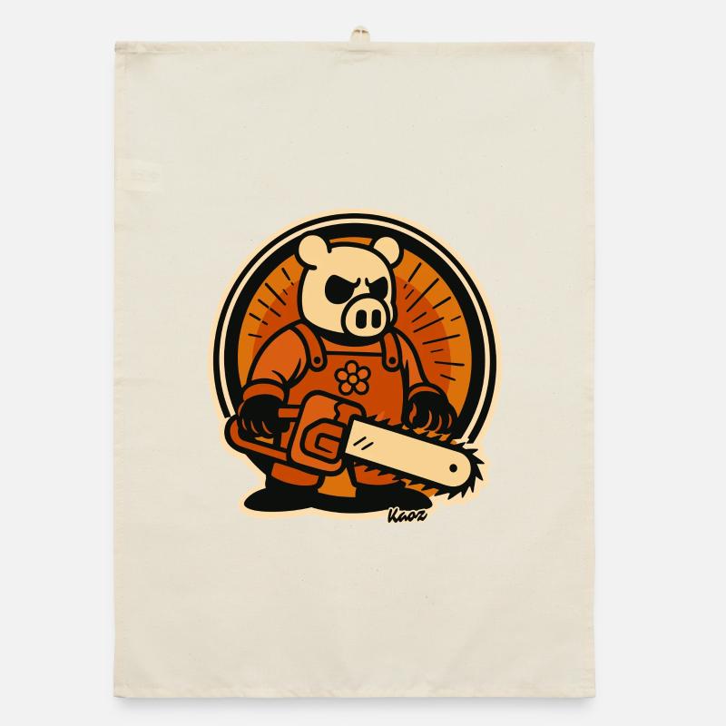 Bûcheron cochon avec tronçonneuse Torchon bio