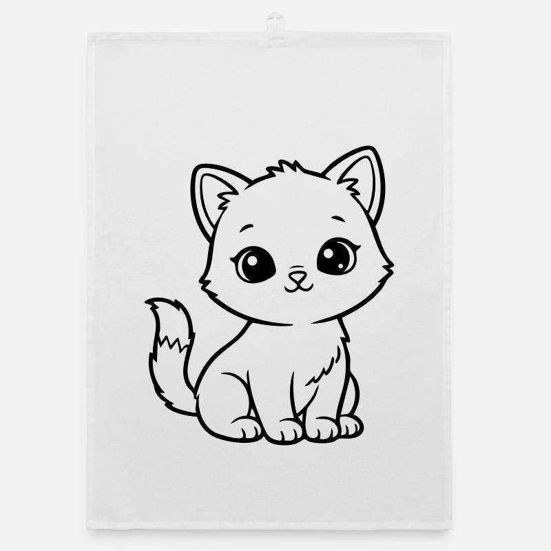 Chat Bébé Mignon – Chaton Noir & Blanc - Torchon bio - blanc