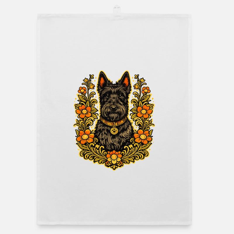 Floral Frame Scottish Terrier Organic Geschirrtuch