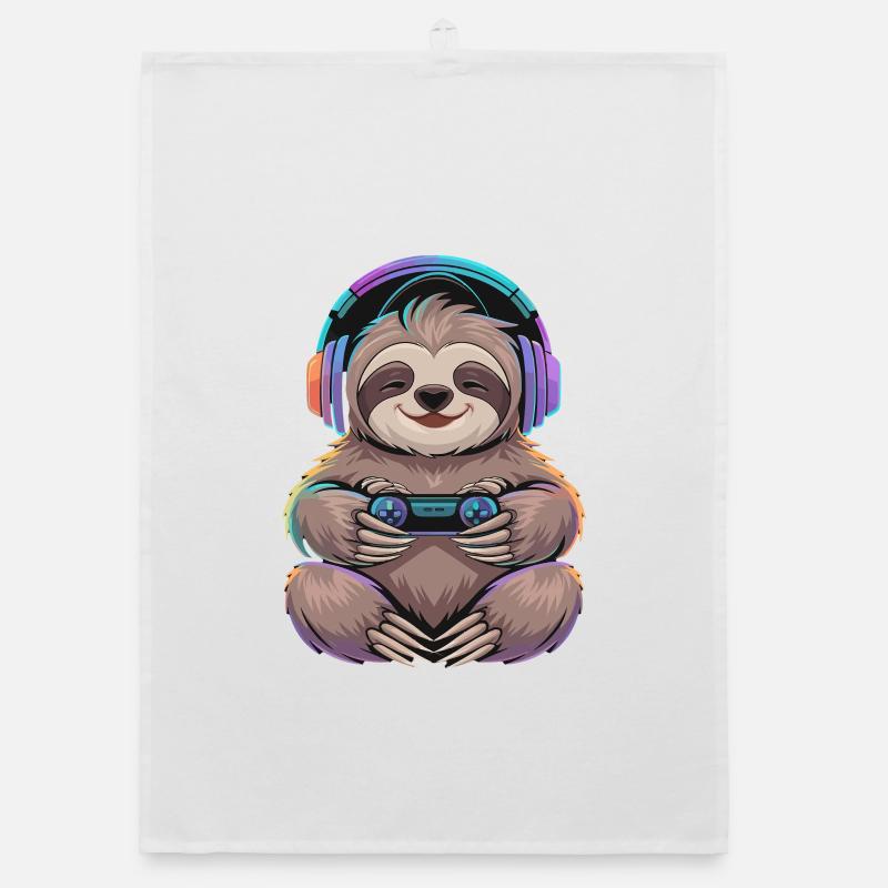  Faultier Gamer Mit Controller Und Bunter Organic Geschirrtuch