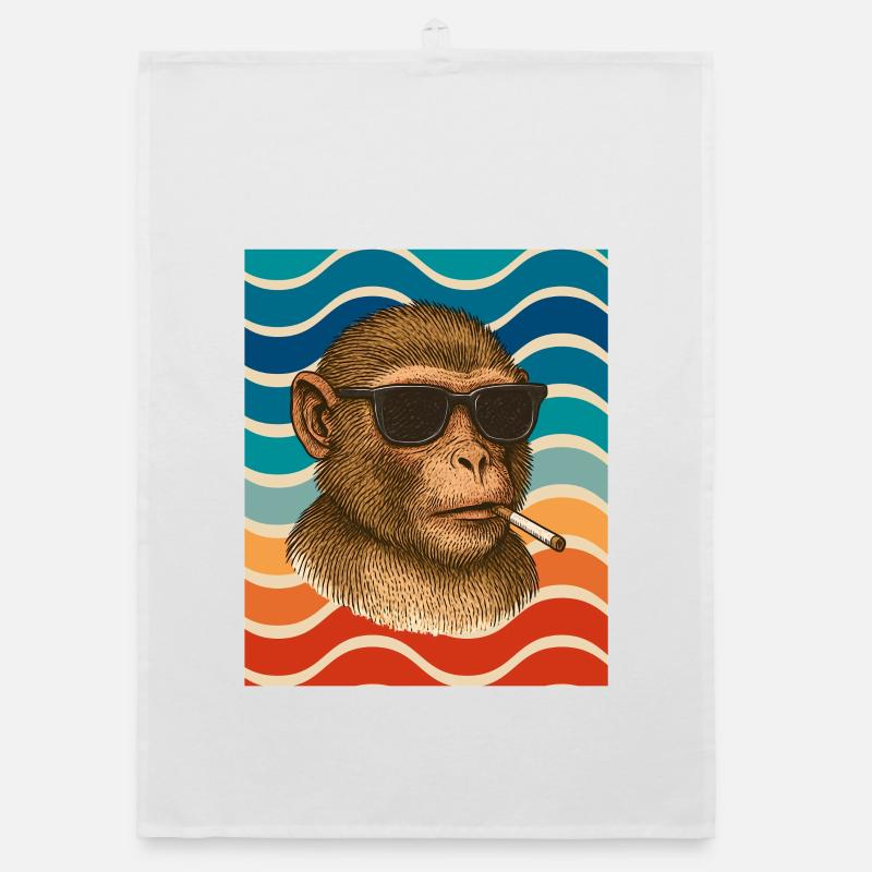 Sunglasses monkey in retro wave pattern Organic dish towel