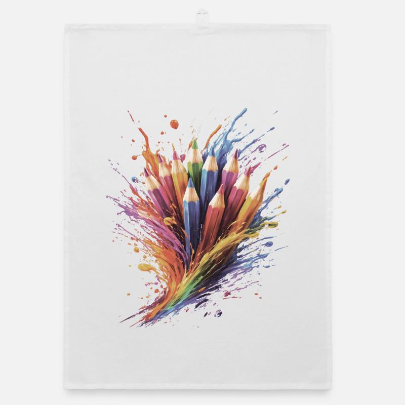 Colored Pencils - Creative Drawing Colorful Splash Organic dish towel