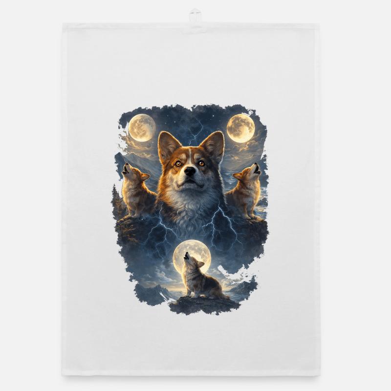 Three Moons Corgi. Organic dish towel