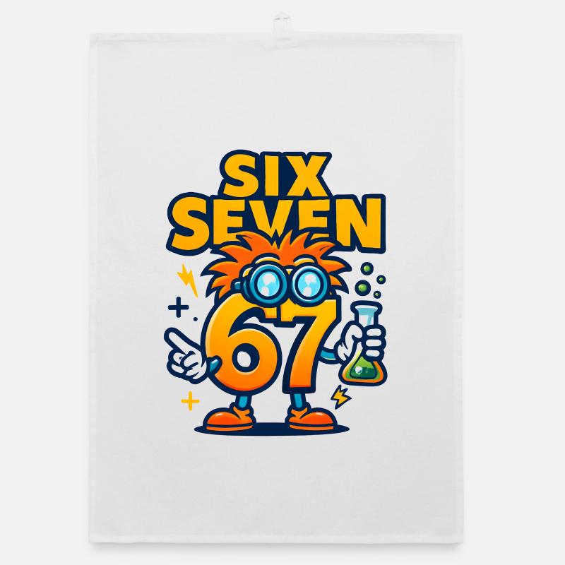 Six Seven 67 Science Humor Nerd Gift Idea Organic dish towel