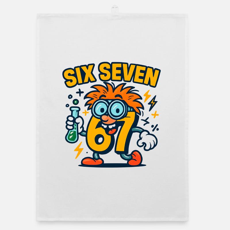 Six Seven 67 Science Humor Nerd Gift Idea Organic dish towel