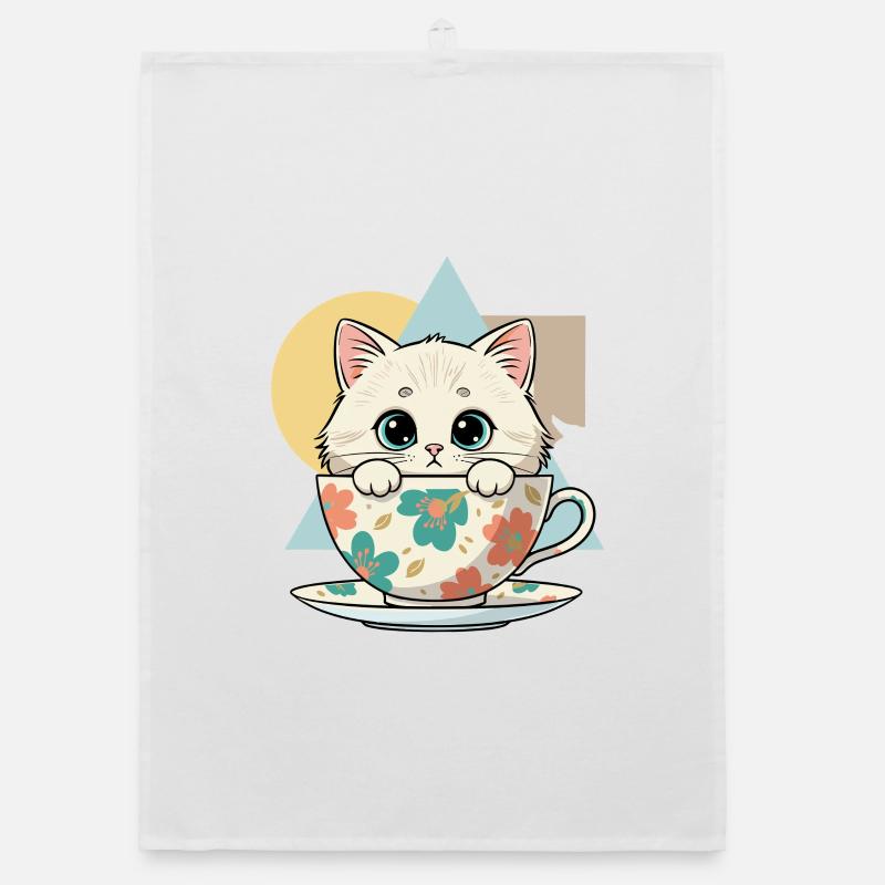 Kitten in teacup design Organic dish towel