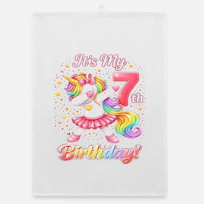 Regenbogen Einhorn 7. Geburtstag Organic Geschirrtuch