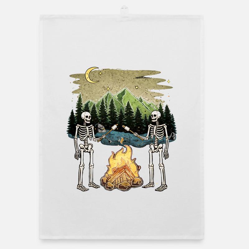 Skeleton Campfire Night Marshmallow Camping Camp Organic Geschirrtuch