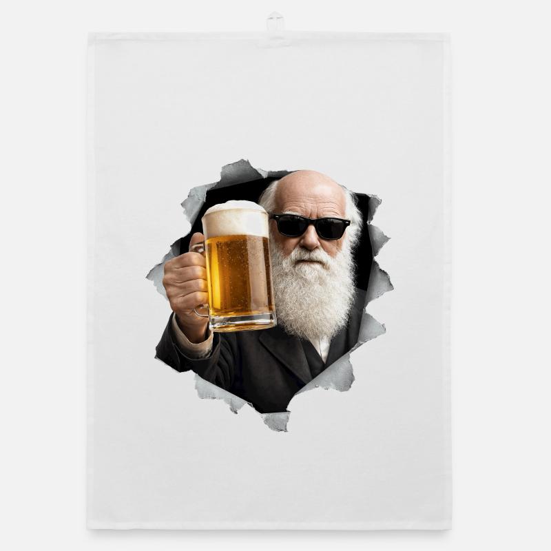 Charles Darwin hält ein Bier Organic Geschirrtuch