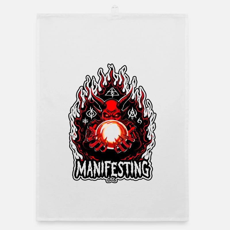 Flamebound Manifesting Demon Organic dish towel