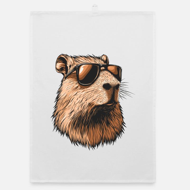 Capybara with sunglasses Organic dish towel