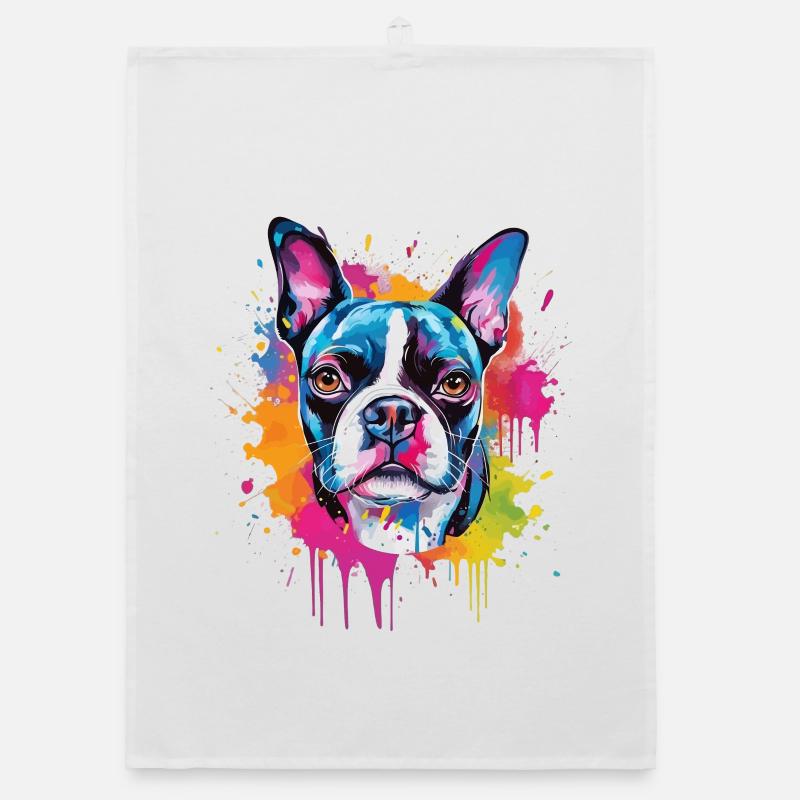 Art coloré de chien Boston Terrier éclaboussuré Torchon bio