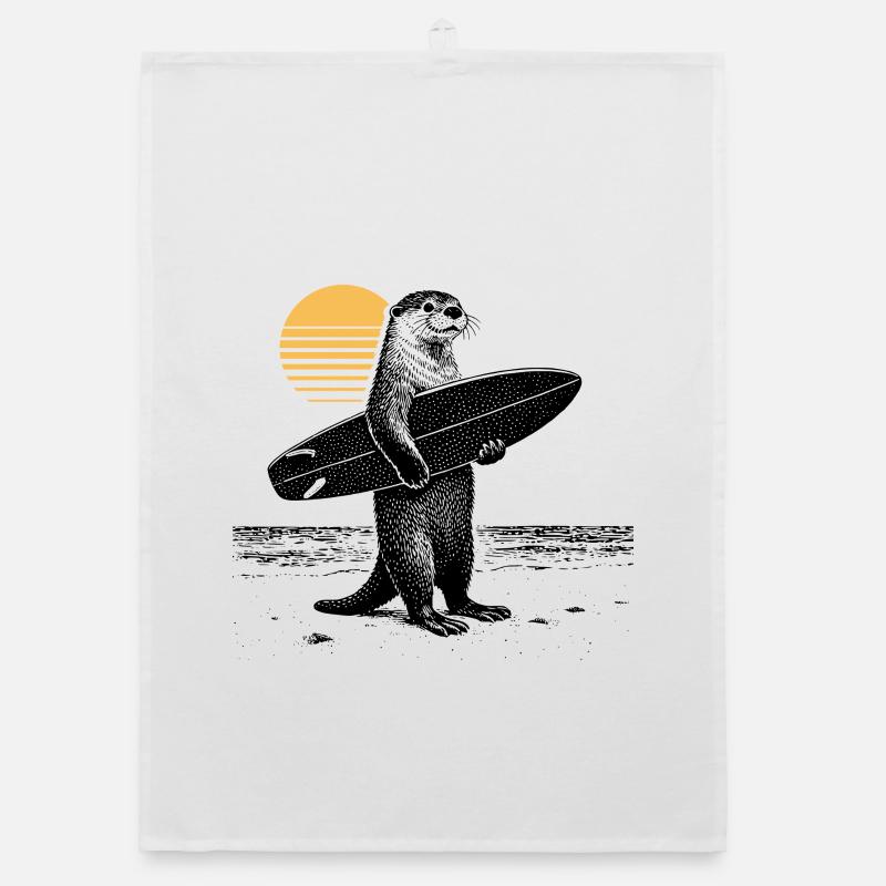 Otter with surfboard Organic dish towel
