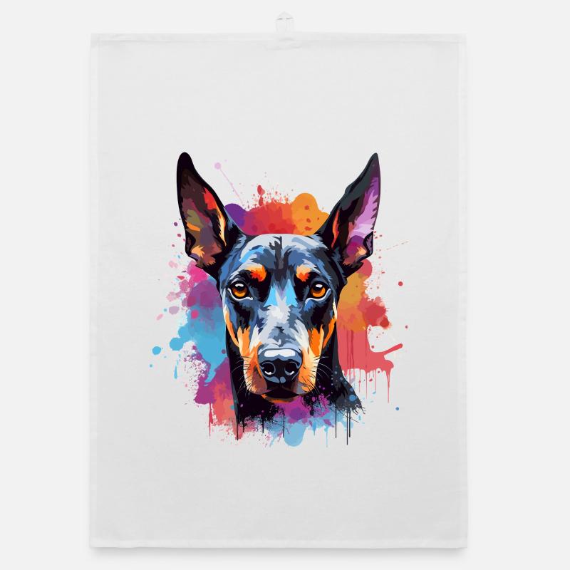 Vivid Doberman Splash Portrait Organic dish towel
