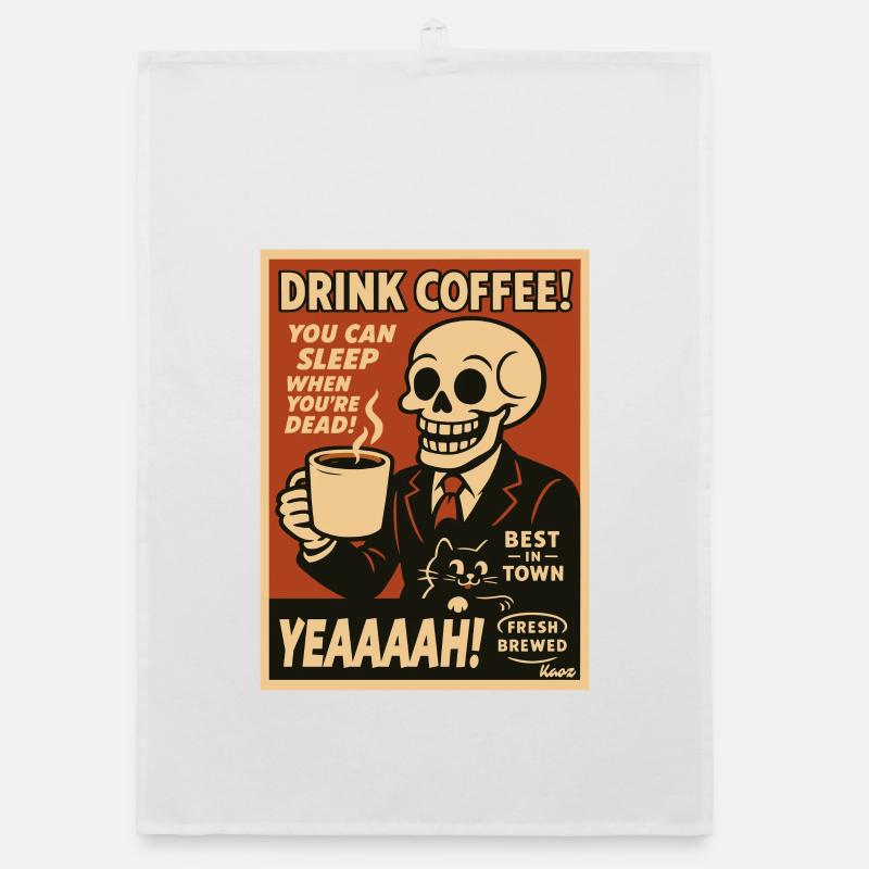 Affiche rétro de Coffee Skull Torchon bio