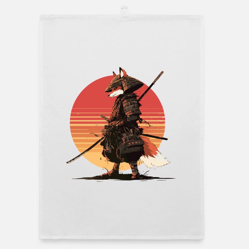 Samurai Fox at Sunset Organic dish towel