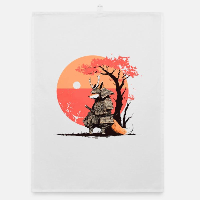 Samurai Fox at Sunset Organic dish towel