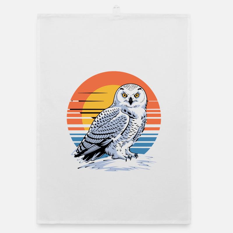 La chouette blanche devant la chouette du coucher rétro Torchon bio