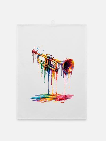 Trumpet mit tropfender Farbe - Organic Geschirrtuch - Weiß - Vorne
