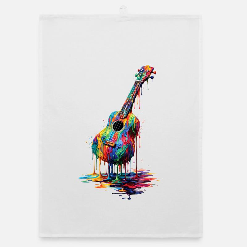 Ukulélé avec de la peinture qui goutte Torchon bio