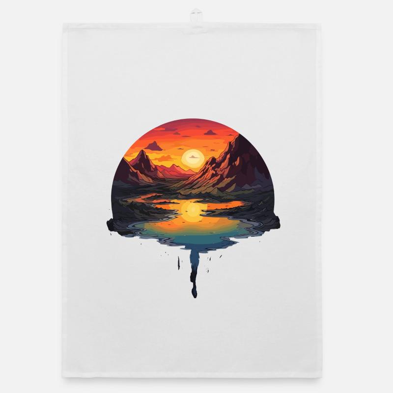 Mystical sunset at the mountain lake with Organic dish towel