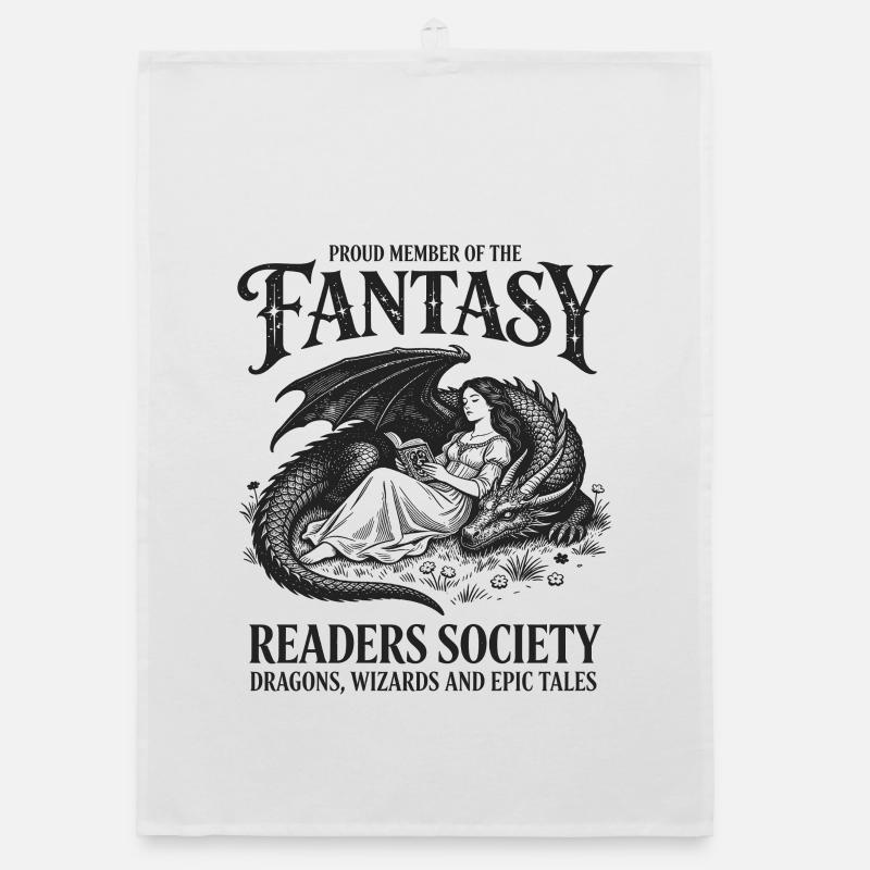 Fantasy Readership Dragons and Mages Organic dish towel