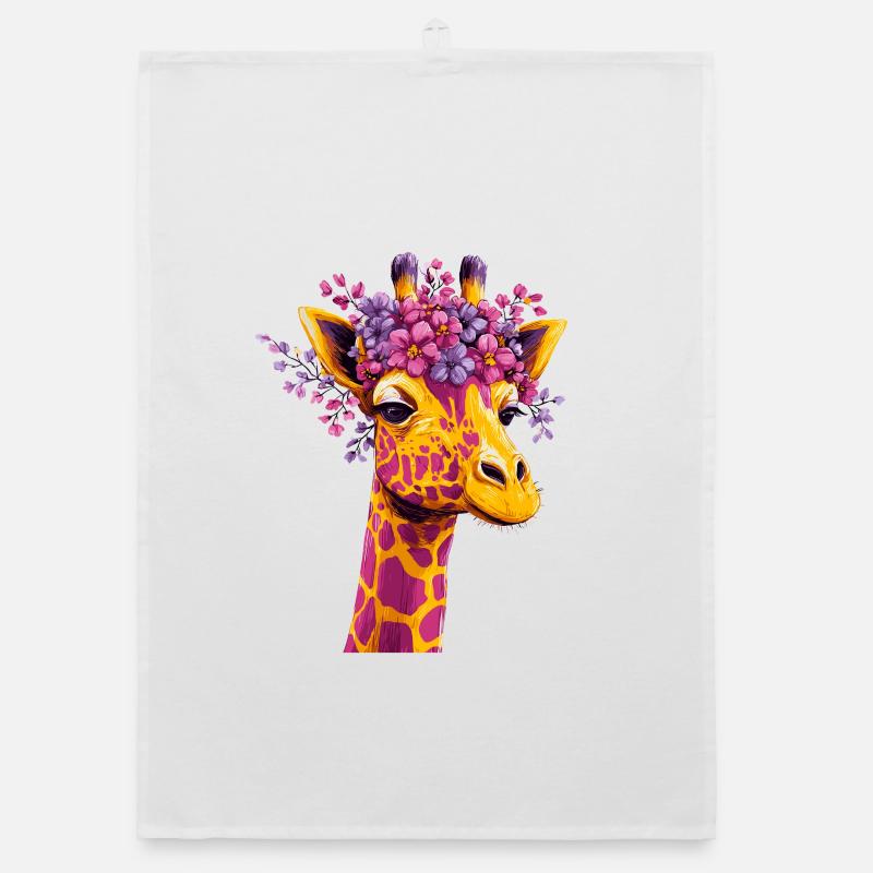 Giraffe Blütenkrone Farbexplosion Organic Geschirrtuch