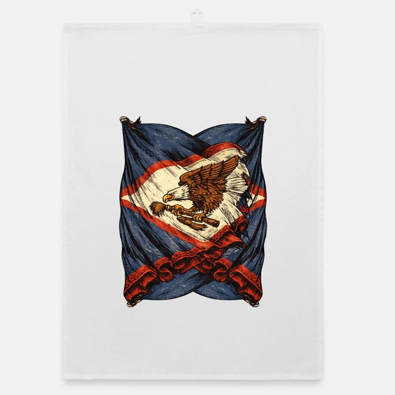 Emblème vintage du drapeau de l’aigle avec fusil Torchon bio