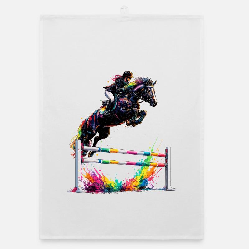 Tournoi coloré de chevaux de saut d’obstacles Torchon bio