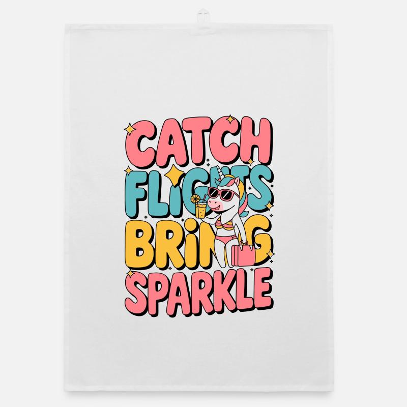 Catch Flights Bring Sparkle Unicorn Vacation Summer Organic dish towel