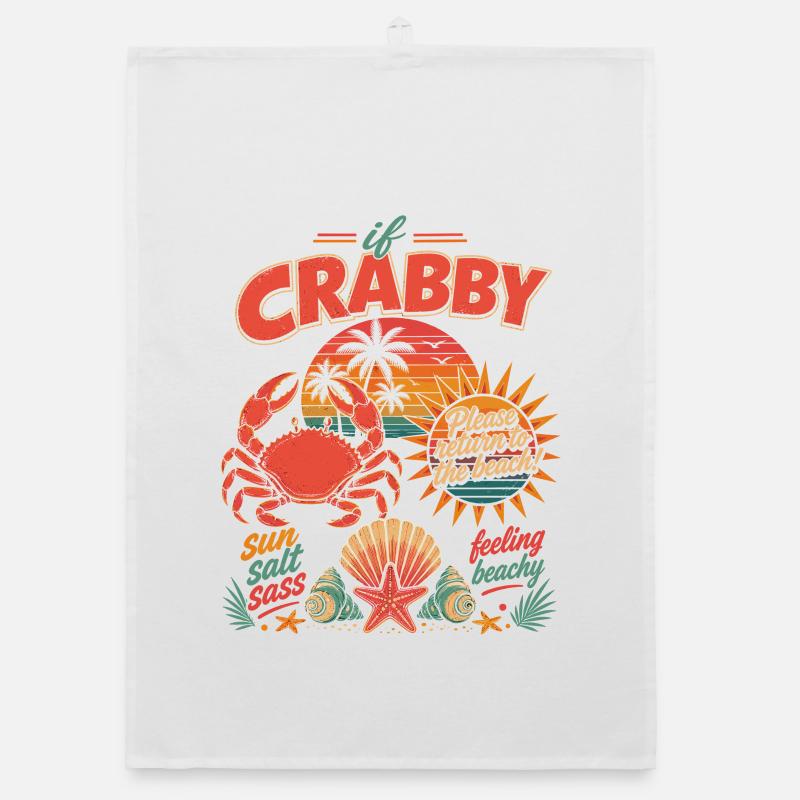 Si Crabby Beach Retro Sunset Torchon bio