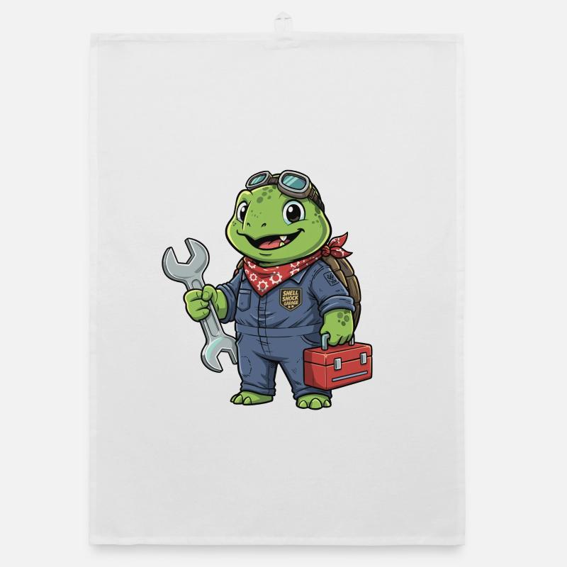 Screwdriver turtle in workshop look Organic dish towel