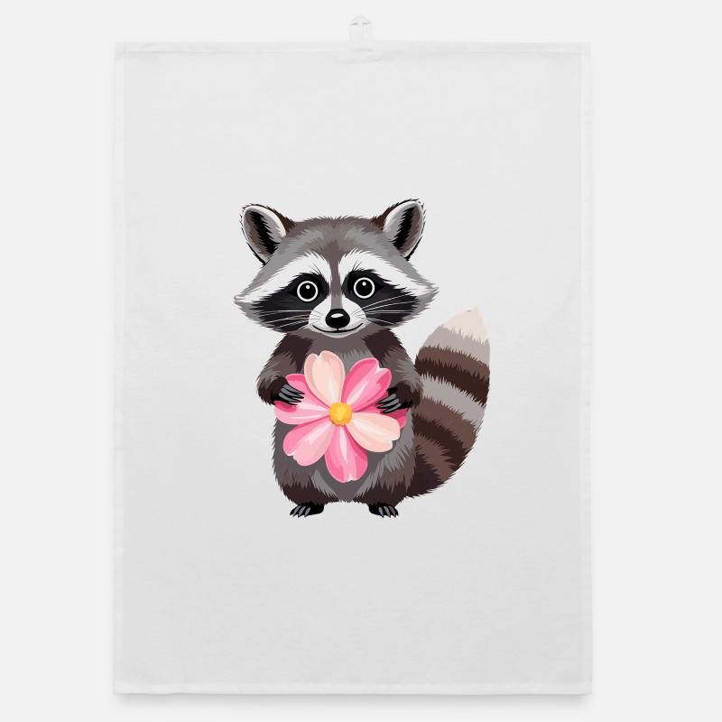 Kuschel Waschbär mit Blume Organic Geschirrtuch