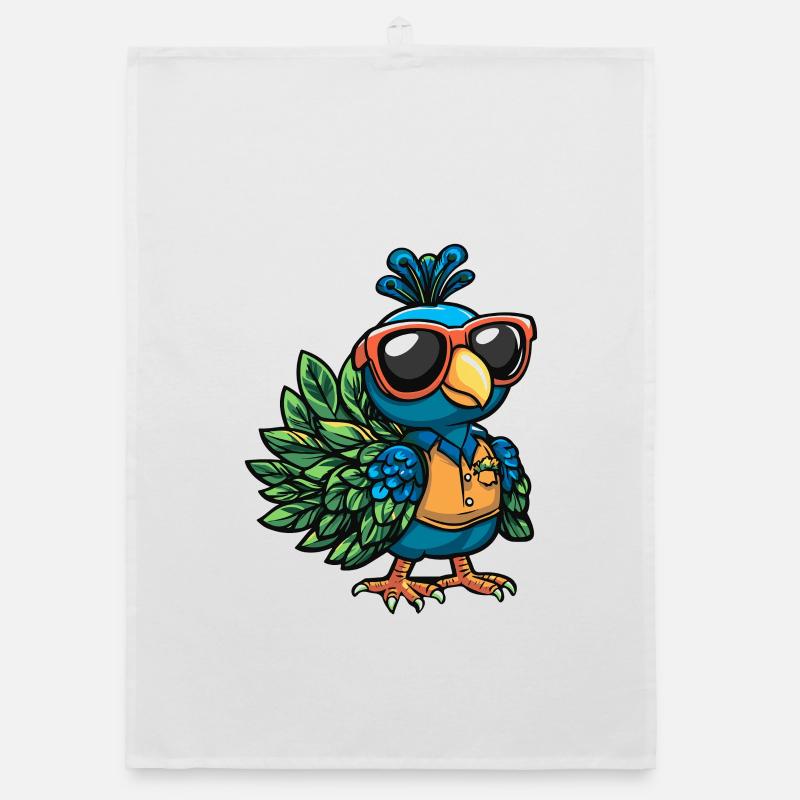 Pfau Vogel Comic Urlaub Organic Geschirrtuch