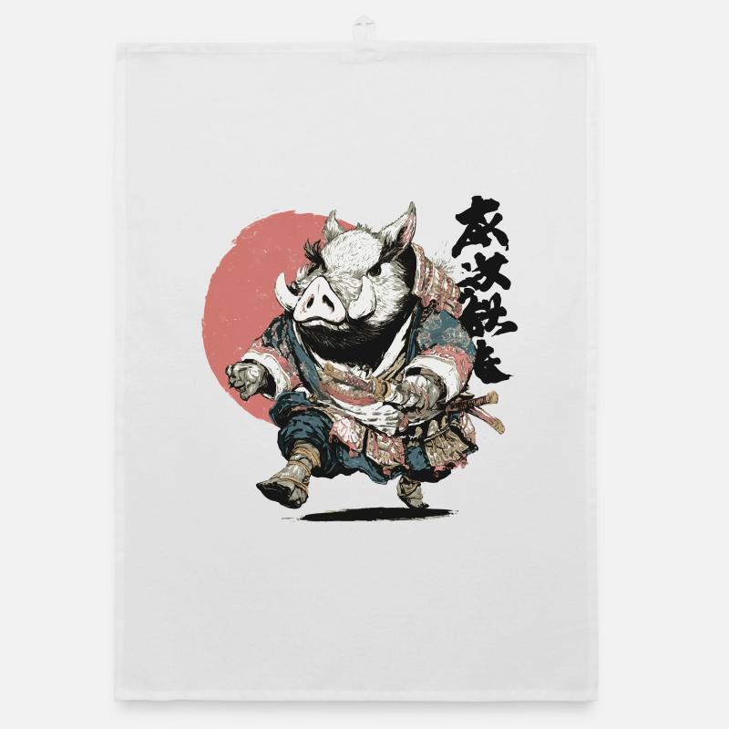 Boar Samurai in Ukiyo Armor Organic dish towel