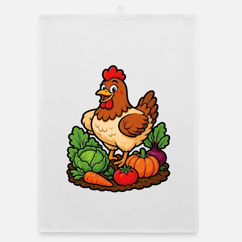 Poule joyeuse dans le potager Torchon bio