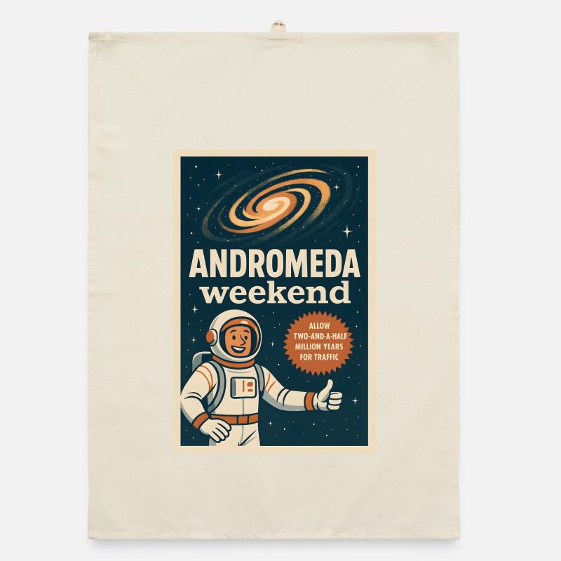 Andromeda Weekend | Space Humor Retro Organic dish towel