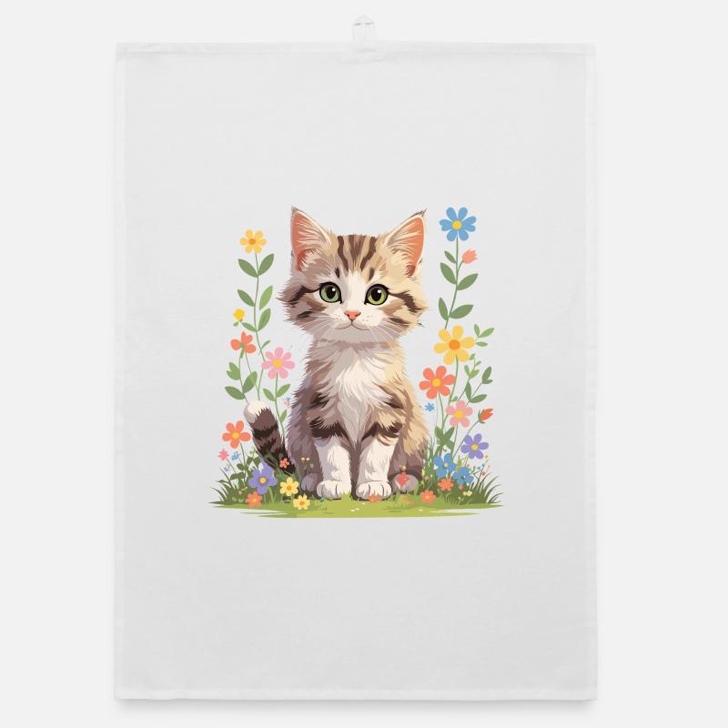 Des chatons dans une mer de fleurs Torchon bio