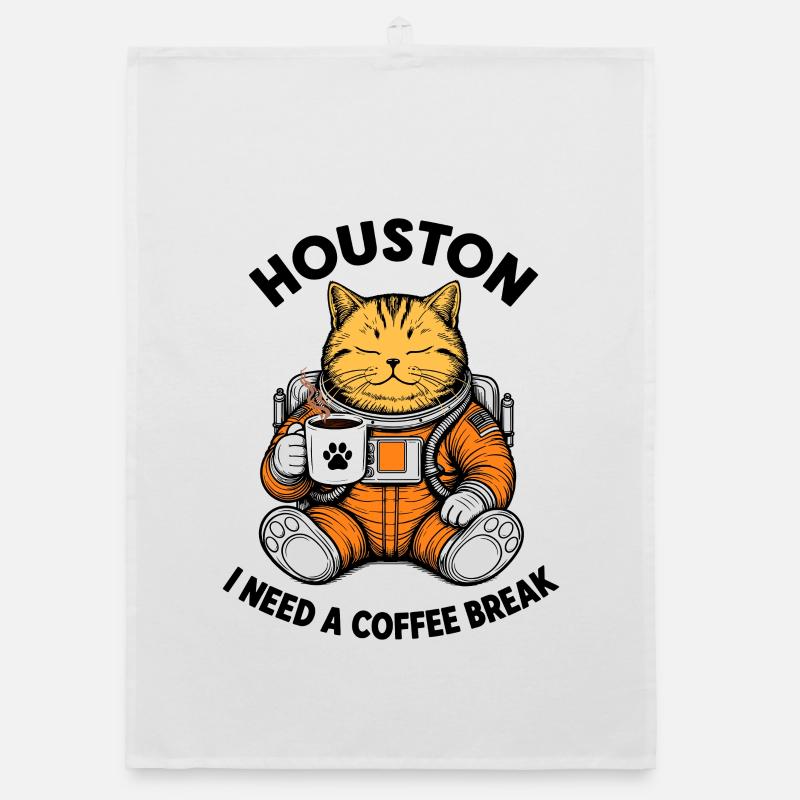 Houston I Need A Coffee Break Astronaut Cat Organic dish towel