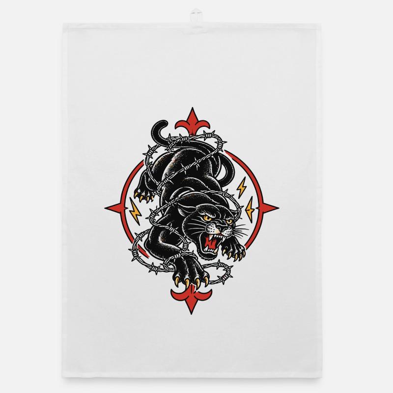 Panthère noire tattoo barbelés agressive Torchon bio
