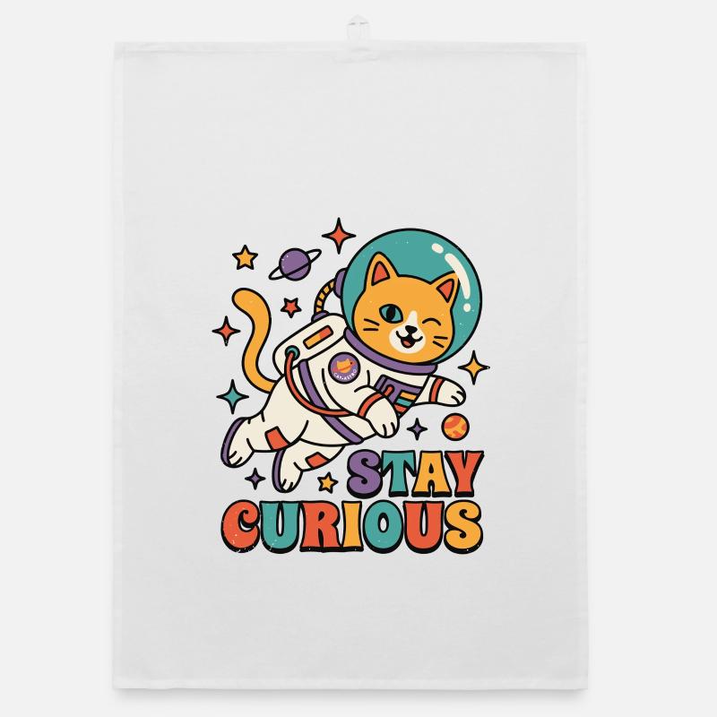 Stay Curious Space Cat Organic dish towel