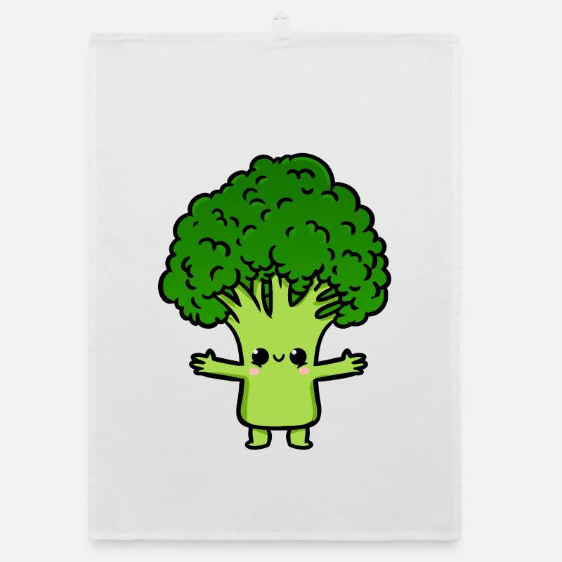 Kawaii Broccoli Buddy Illustration Organic dish towel