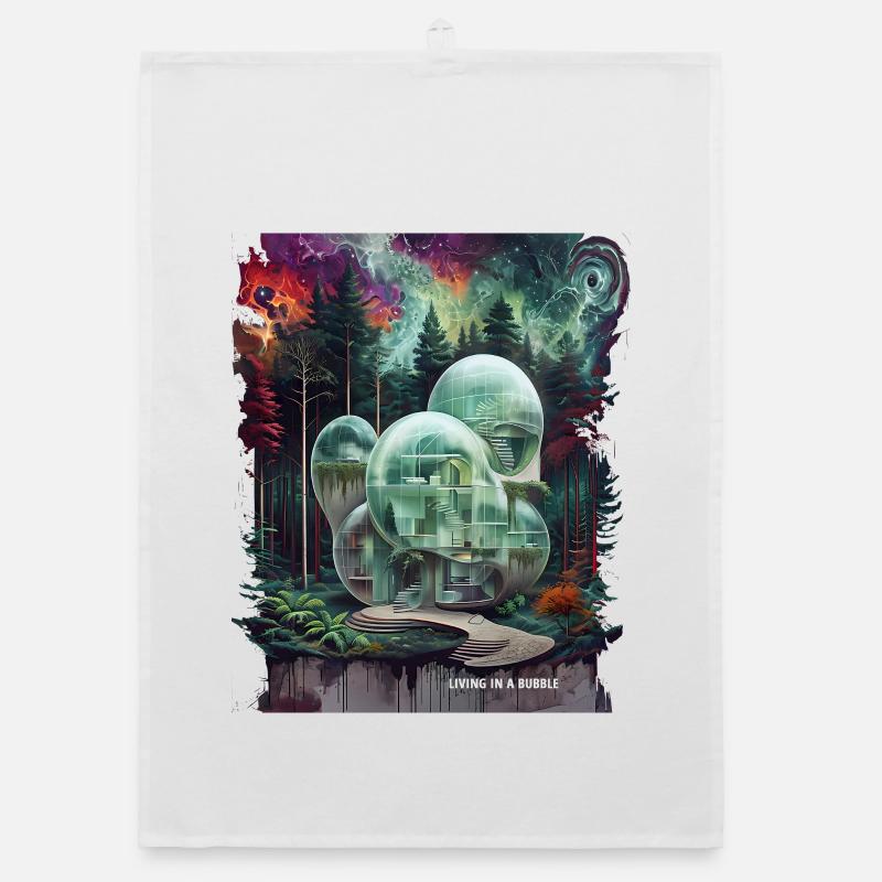 LIVING IN A BUBBLE - Surreal Cosmic Architecture Organic dish towel