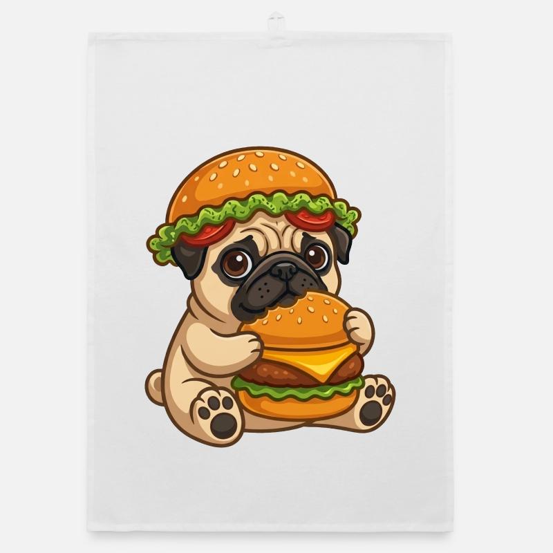 Propriétaire de dessin animé carlin mignon, burger de restauration rapide Torchon bio