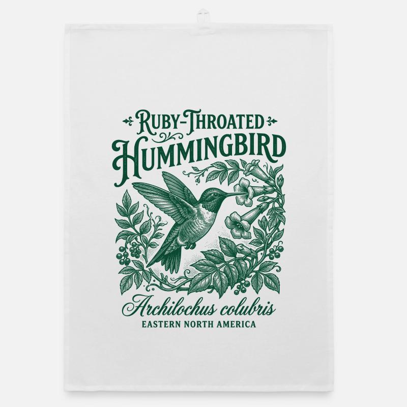 Ruby Throated Hummingbird Colibri Organic dish towel