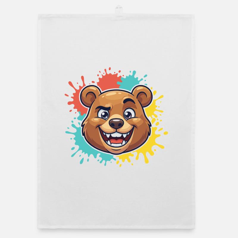 Cheerful bear head with paint splashes Organic dish towel