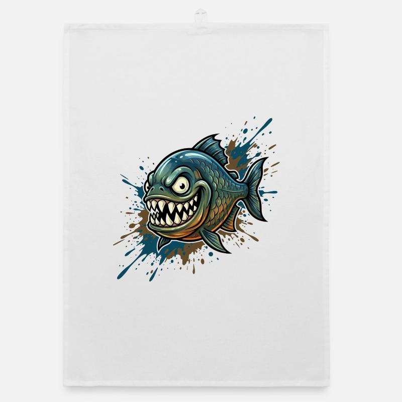 Brave piranha with paint splashes Organic dish towel