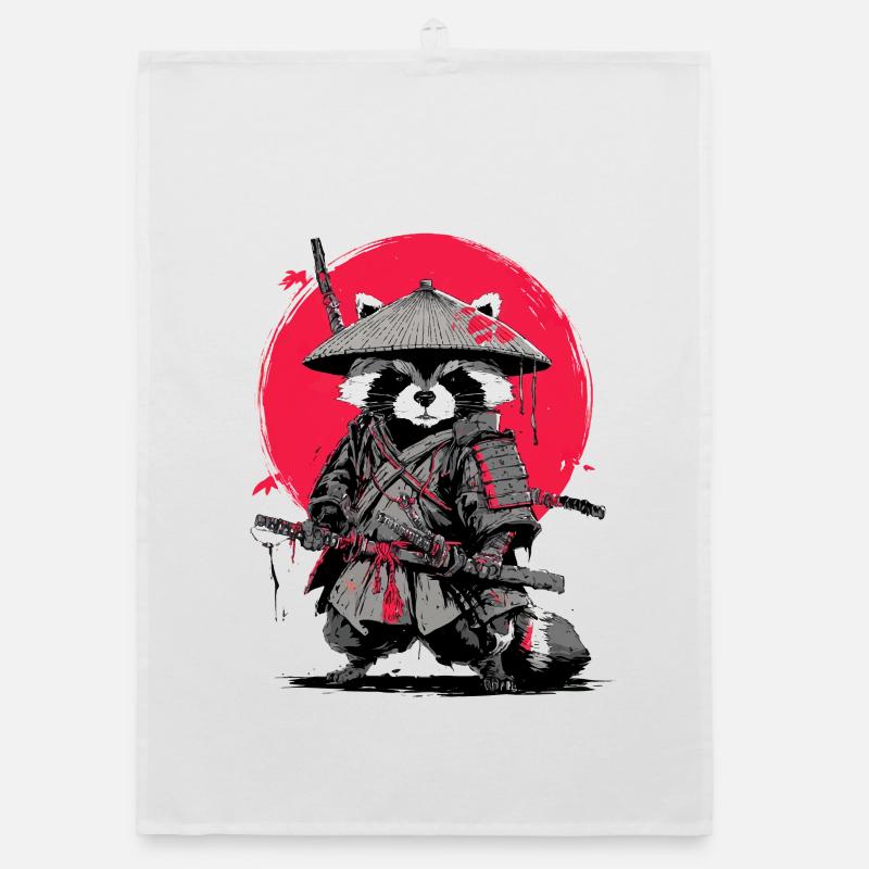 Waschbär-Samurai unter Crimson Moon Organic Geschirrtuch